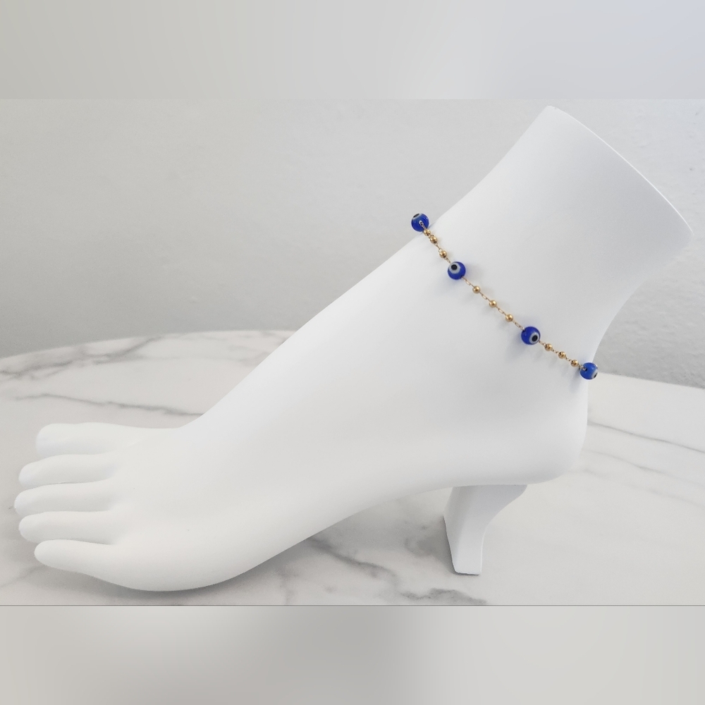 Modern Style Beaded Blue Evil Eye 18K Gold Plated Bracelet - Picture 4 of 11